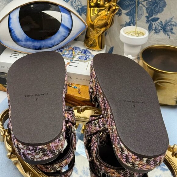 🆕 TORY BURCH 🧿 NWOB Kira Sport Sandal, Rose Cocoa Multi Tweed Dad Sandal Sz 7 - Picture 15 of 16